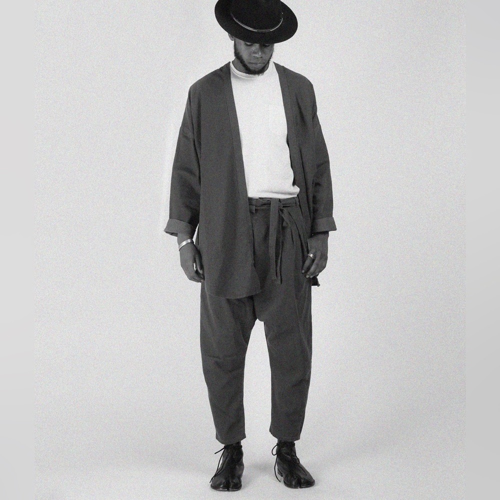 Japanese workwear cotton linen pant in black